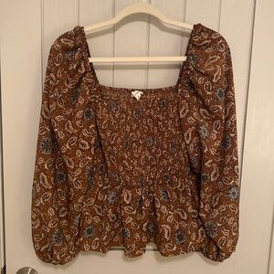 Blu Pepper Brown, Tan, and Blue Paisley Blouse